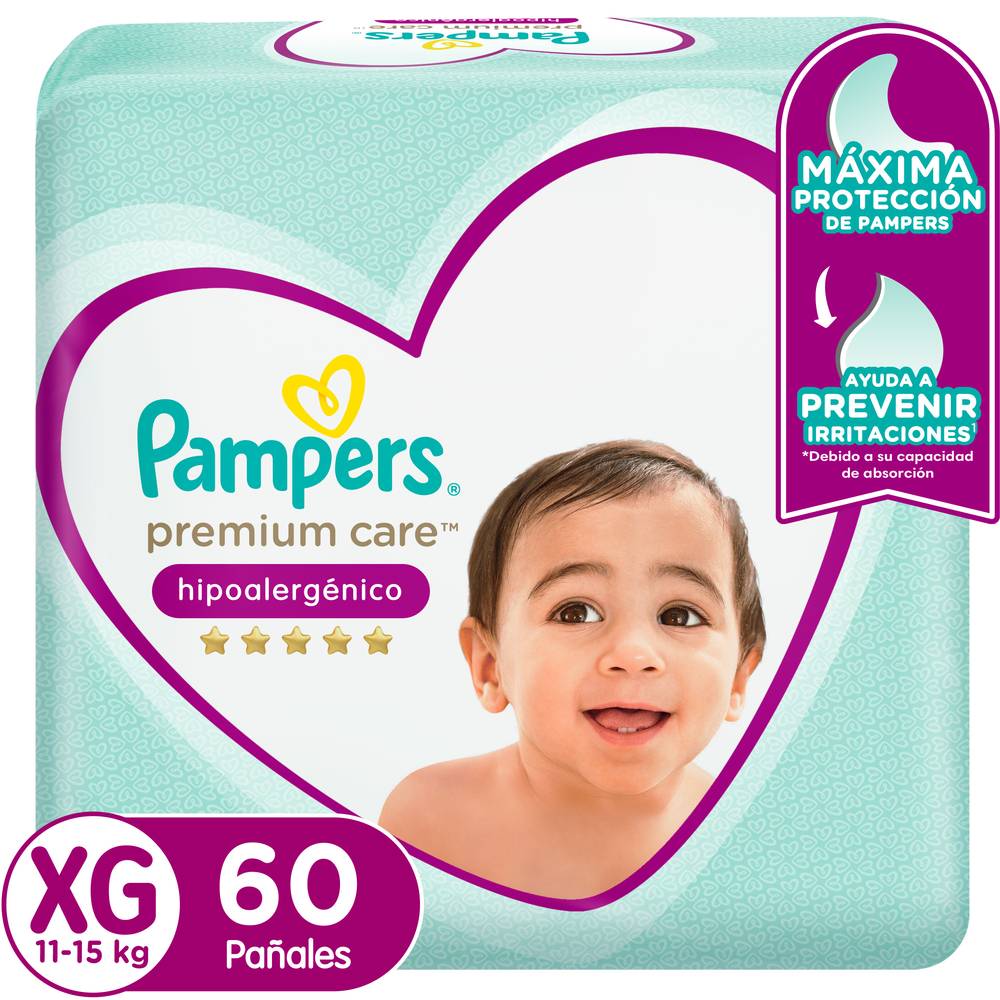 Pampers pañales premium care talla xg (60 un)