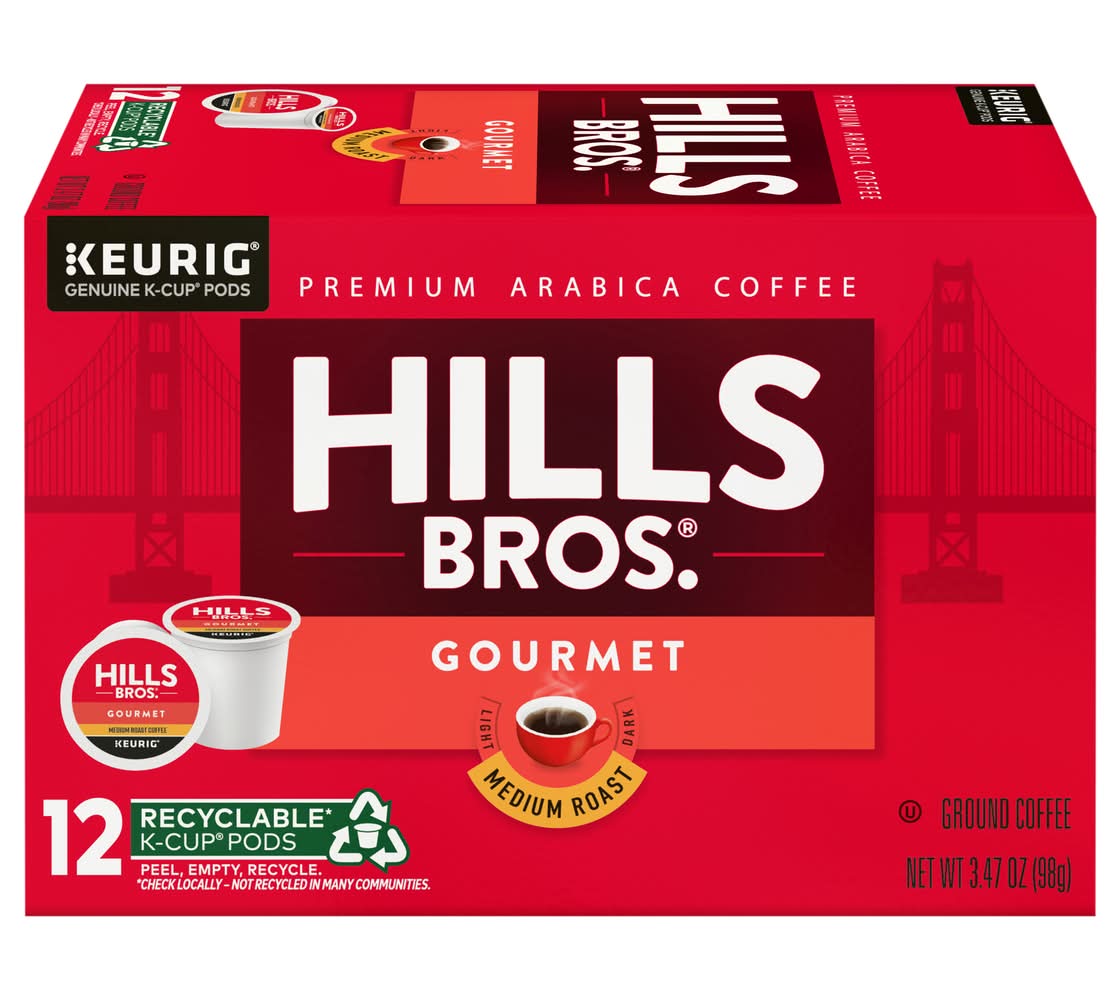Hills Bros. Keurig K-Cup Pods Medium Roast Coffee, Gourmet (3.47 oz, 12 ct)