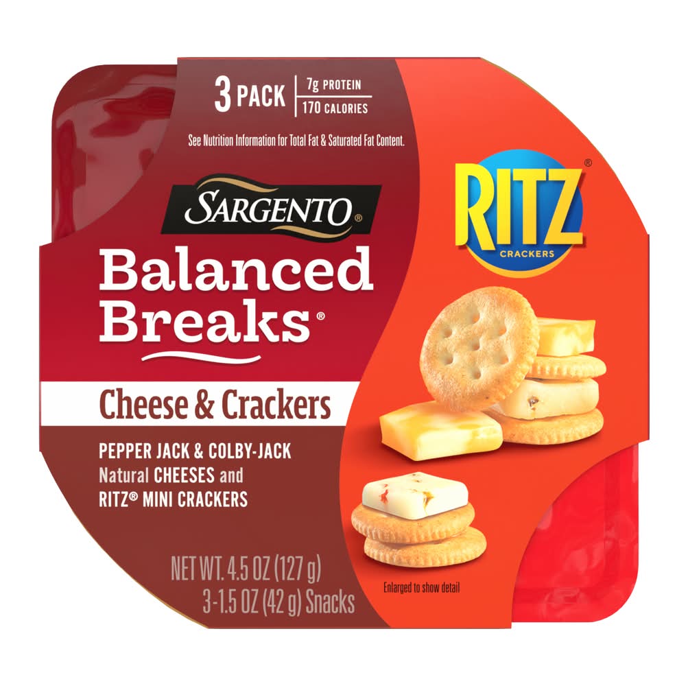 Sargento Balanced Breaks Cheese & Crackers, Pepper Jack & Colby-Jack (3 x 1.5 oz)