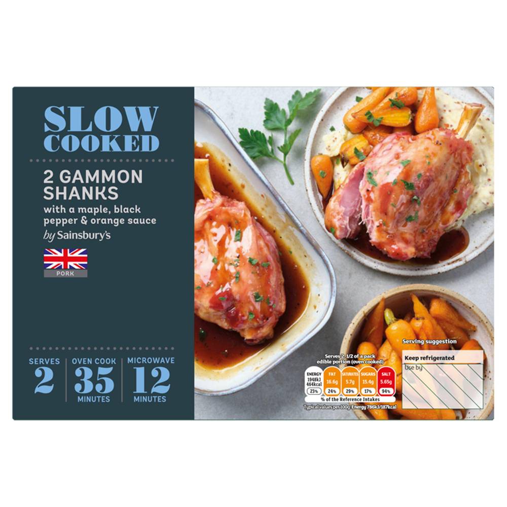 Sainsbury's Slow Cooked British Gammon Shanks with Maple, Black Pepper & Orange Sauce x2 780g (Serves 2)