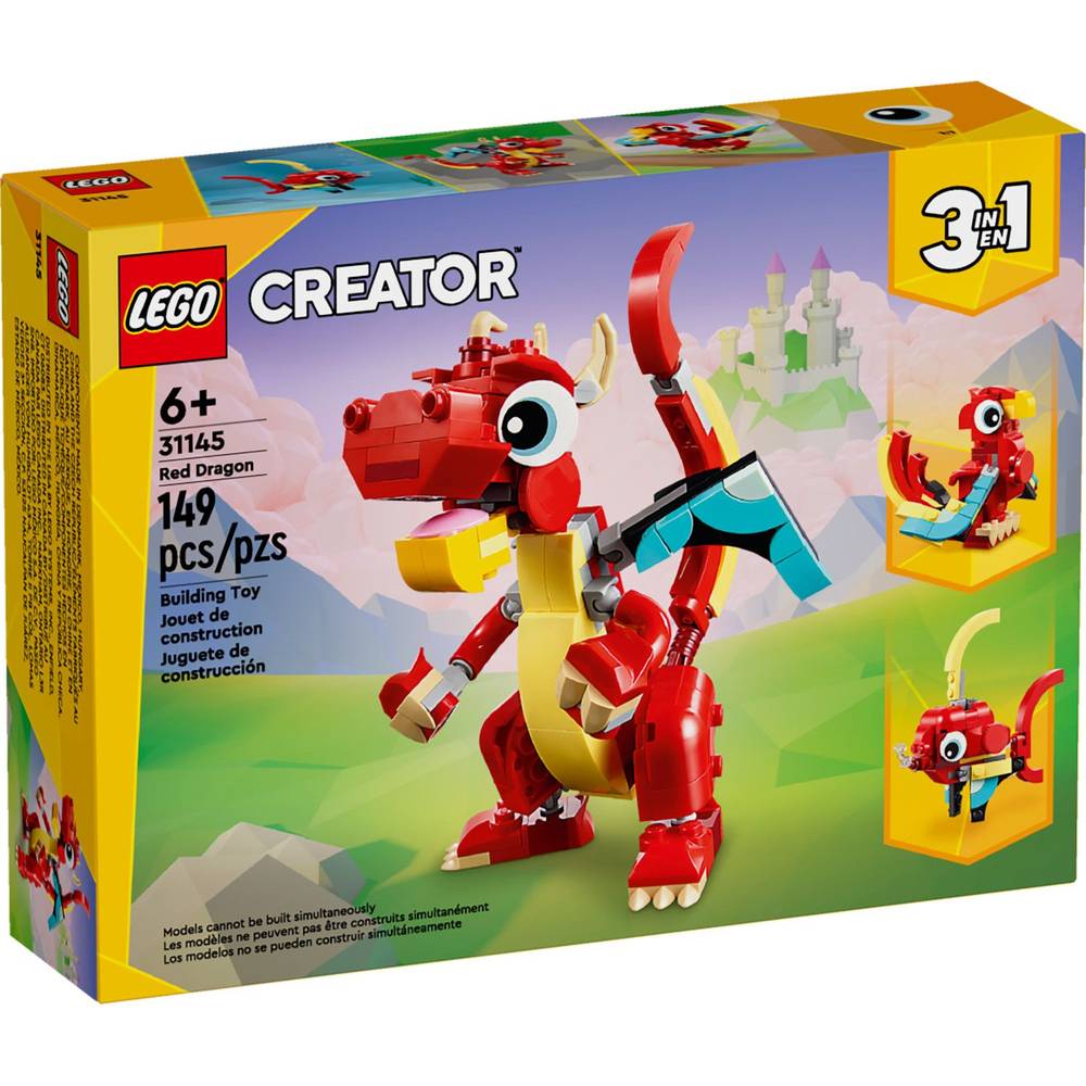 LEGO Creator 3-in-1 Red Dragon Toy Set For 6+ Kids (149 ct)