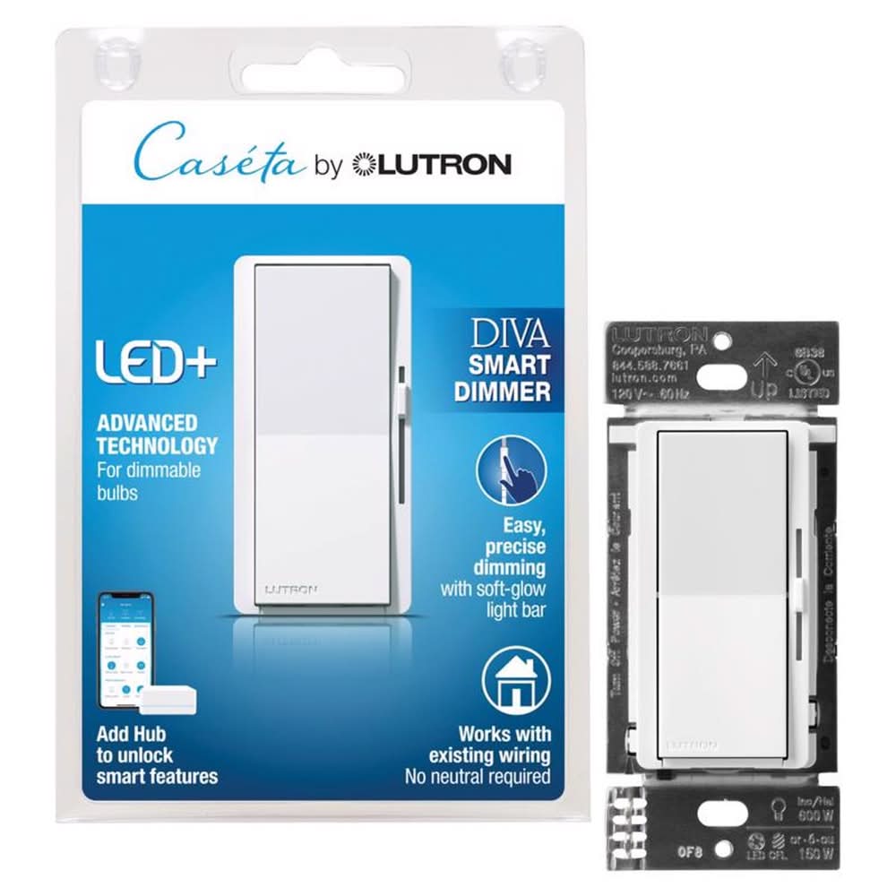Lutron Caseta White 150 W Toggle Smart-Enabled Dimmer Switch 1 Pk