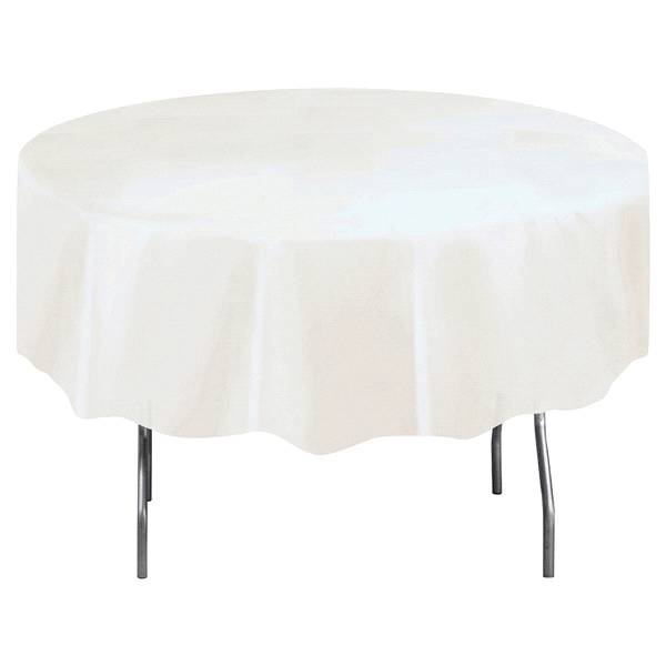 Round Bright White Plastic Table Cover, 84 in.