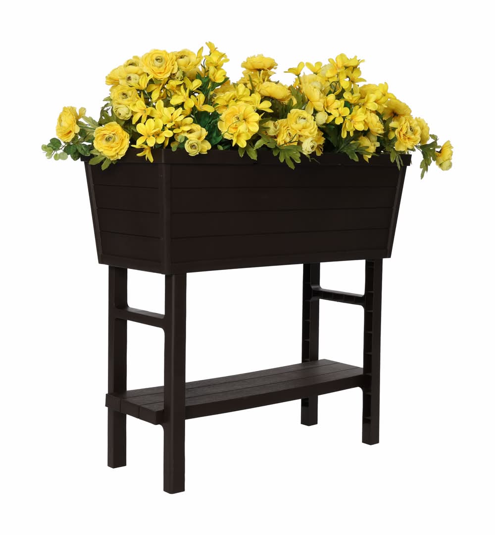 Polymer Outdoor Products 2.1-cu ft 32.25-in W x 14.5-in L x 31.1-in H Elevated Brown Resin Raised Garden Bed