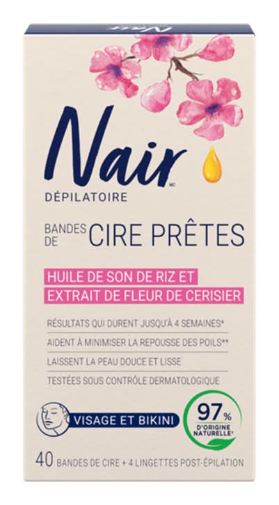Nair bandes de cire d'épilation prêtes de nairmc pour visage et bikini (40 bandes de cire) - wax ready-strips face and bikini (44 units)