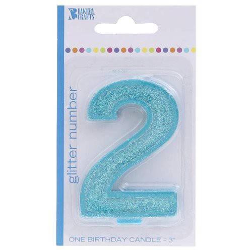Bakery Crafts Glitter Number 2 Birthday Candle 3'' Blue (1 candle)