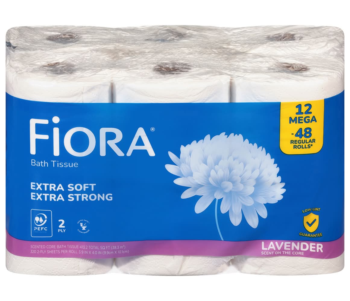 Fiora 2-Ply Extra Soft & Strong Mega Bath Tissue, Lavender, 3.9x4.0 in (12 ct)