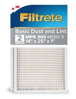 Filtrete 2pk Basic Dust and Lint 300 14X25: Electrostatic Air Control Filters, MERV 5, Captures Dust & Lint, 14x25x1