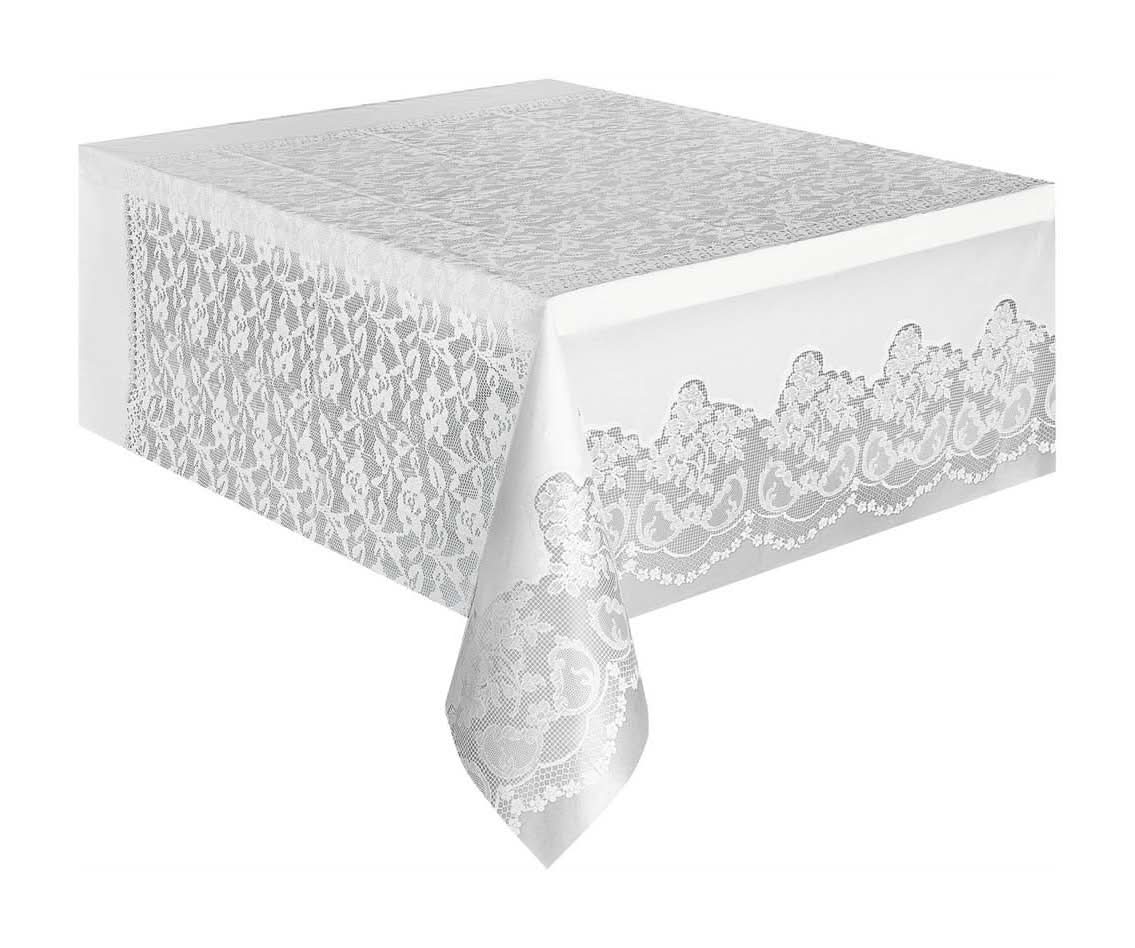 321 Party! Plastic White Lace Printed Tablecloth 108" X 54"