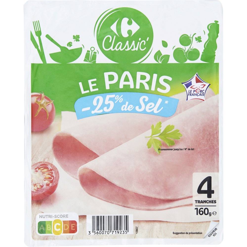 Carrefour Classic' - Jambon le Paris sel réduit (4 pièces)