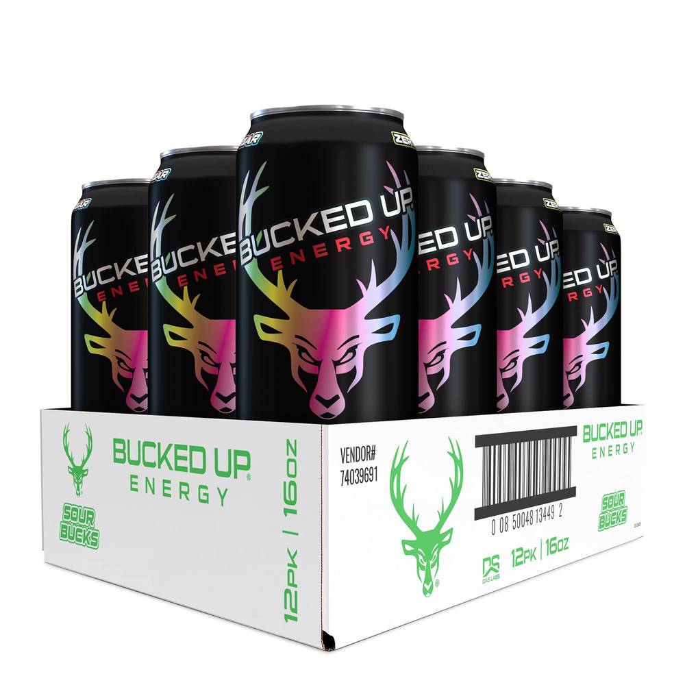 Bucked Up Energy Drinks, Sour Bucks (12 x 16 oz)