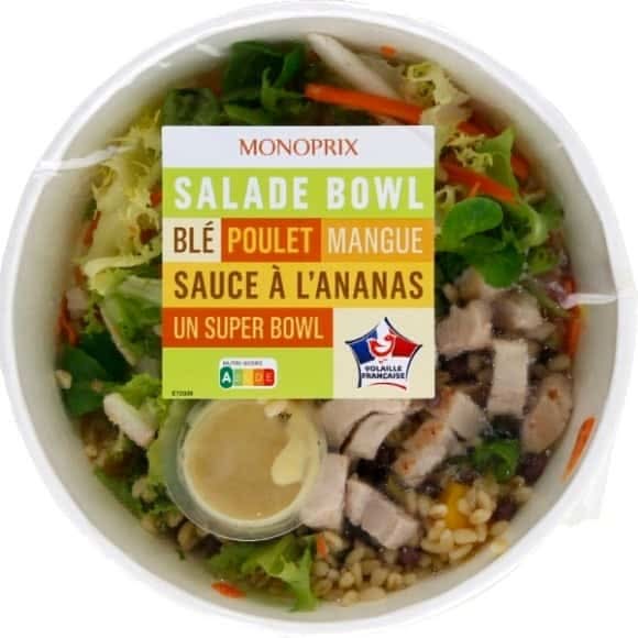 Monoprix - Salade bowl au blé poulet mangue et sauce à l’ananas (250g)