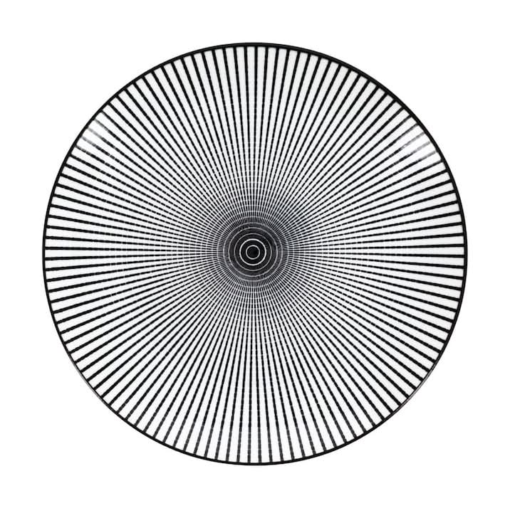 Royal Norfolk Dash Pattern Round Stoneware Side Plates, 7.5 in, Black-White