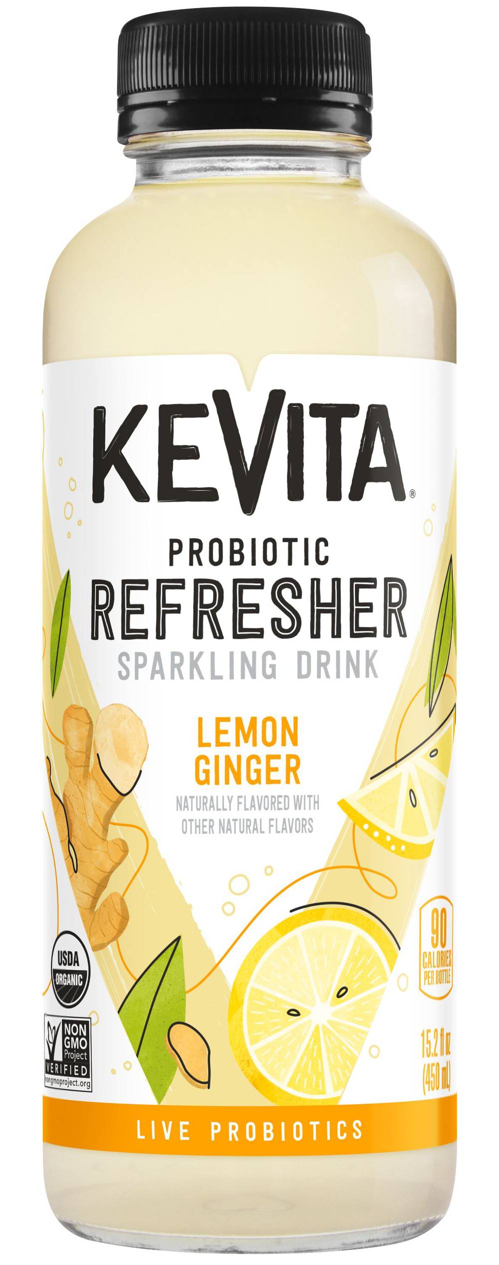 KeVita Sparkling Probiotic Drink, Lemon Ginger (15.2 fl oz)