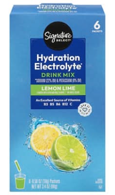 Signature Select Hydration Electrolyte Drink Mix Packets, Lemon Lime (6 x 0.56 oz)