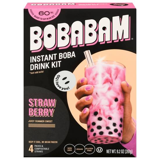 Boba Bam Instant Strawberry Boba Drink packs (4 ct)
