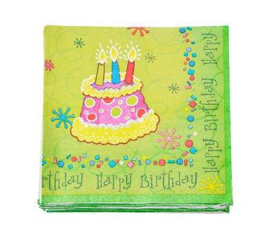 "Happy Birthday" Green Paper Lunch Napkins, 36-Count