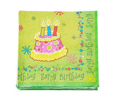 Happy Birthday Paper Lunch Napkins, Green