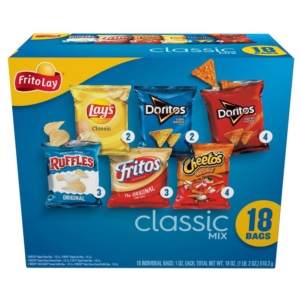 Frito-Lay Classic Mix Variety Box, Assorted (18 oz, 18 ct)