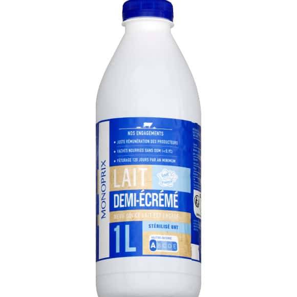 Monoprix Lait Demi-Ecreme Sterilise Uht La Bouteille De 1L