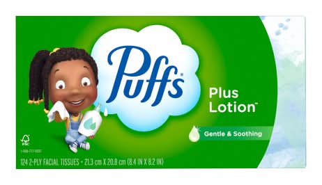 Puffs Plus Lotion Facial Tissues, 8.4x8.2 in (8 oz, 124 ct)