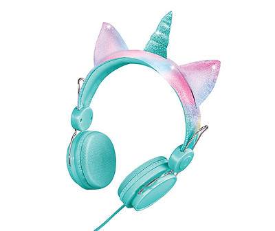 Teal Glitter Unicorn Wired Headphones