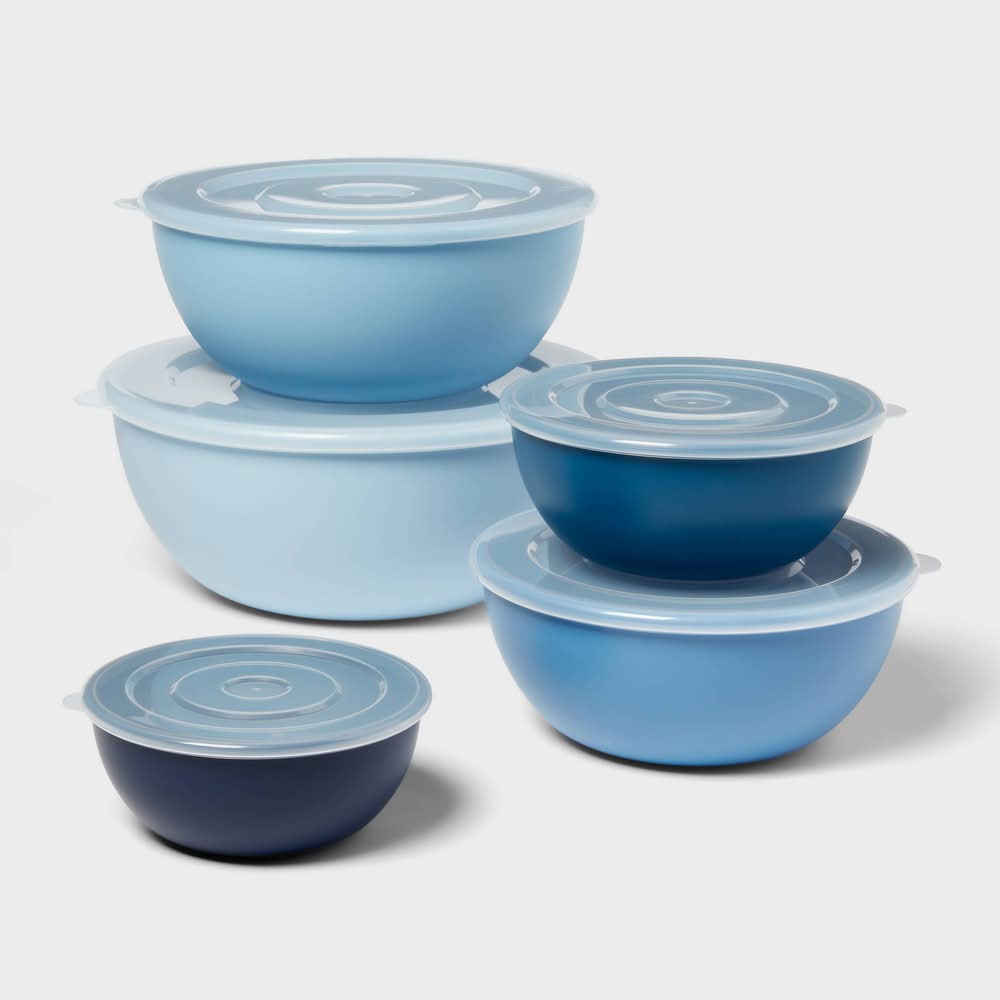 Room Essentials Plastic Mixing Bowl Set With Lids, Blue (10 ct)