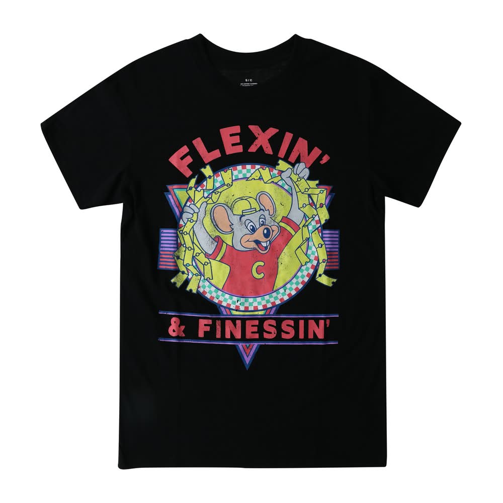 Chuck E. Cheese Flexin'  & Finessin' Graphic Tee Medium Black