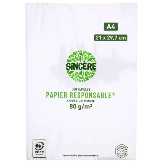 SINCERE - Ramette de papier blanc responsable 80g - x500