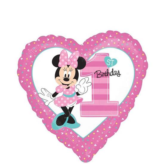 Uninflated 1st Birthday Minnie Mouse Heart Balloon