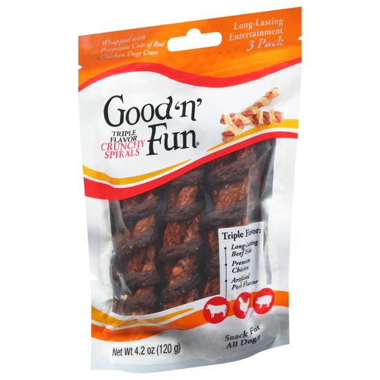 Good 'N' Fun Crunchy Spirals Triple Flavor Dog Snack (3 ct)