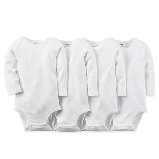 carter's® 3M 4-Pack Cotton Long Sleeve Bodysuits in White