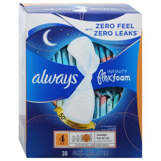 Always Infinity Flexfoam Size 4 Overnight Pads With Wings (38 pads)