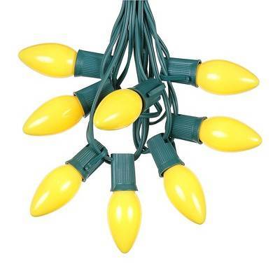 Novelty Lights 25 Feet C9 Yellow Christmas String Light Set, Ceramic Vintage Holiday Hanging Light Set, Green Wire