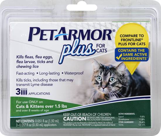 Petarmor Plus Flea & Tick Prevention For Cats (3 pack, 0.017 fl oz)