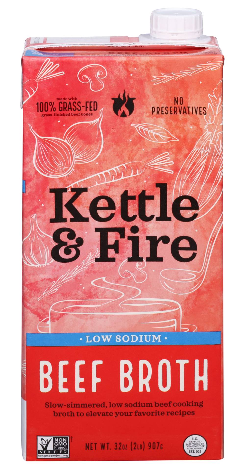 Kettle & Fire Low Sodium Broth, Beef (32 oz)
