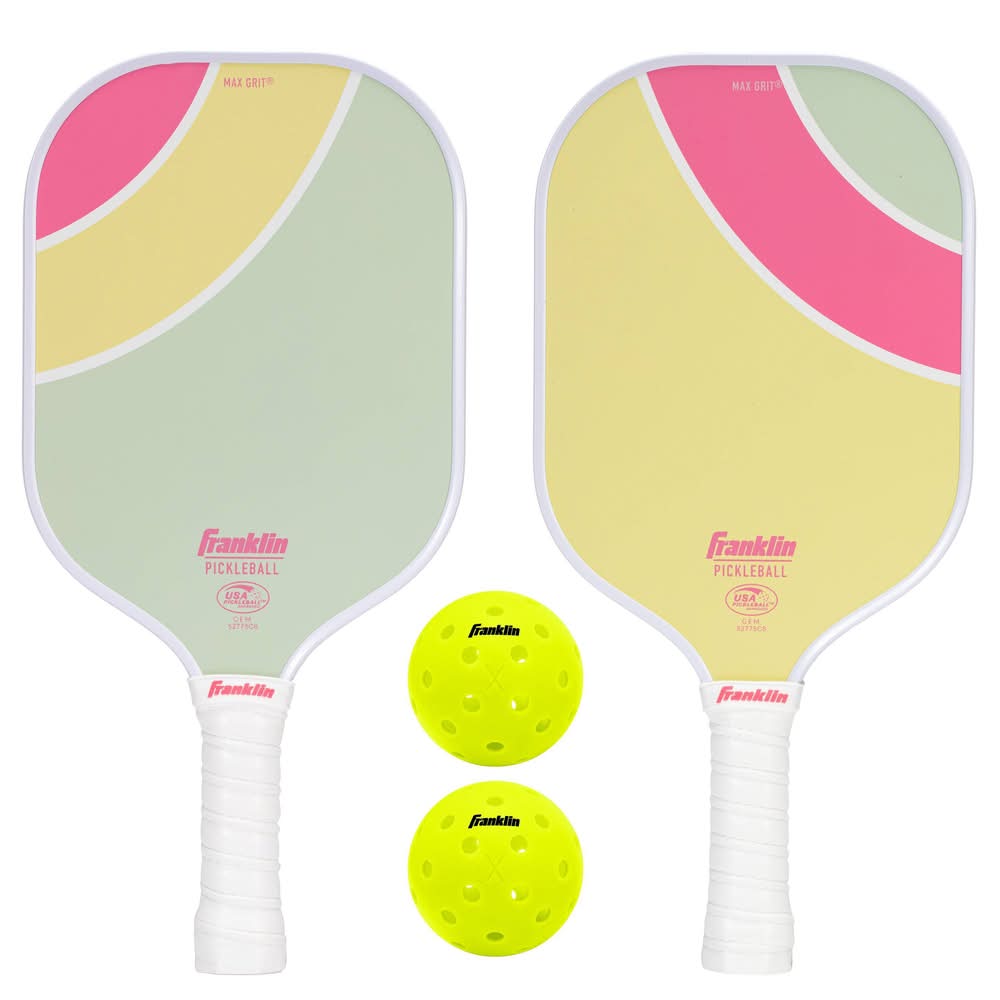 Franklin Sports 2 Player Poly Pickleball Paddle With Ball Set, Green-Pink