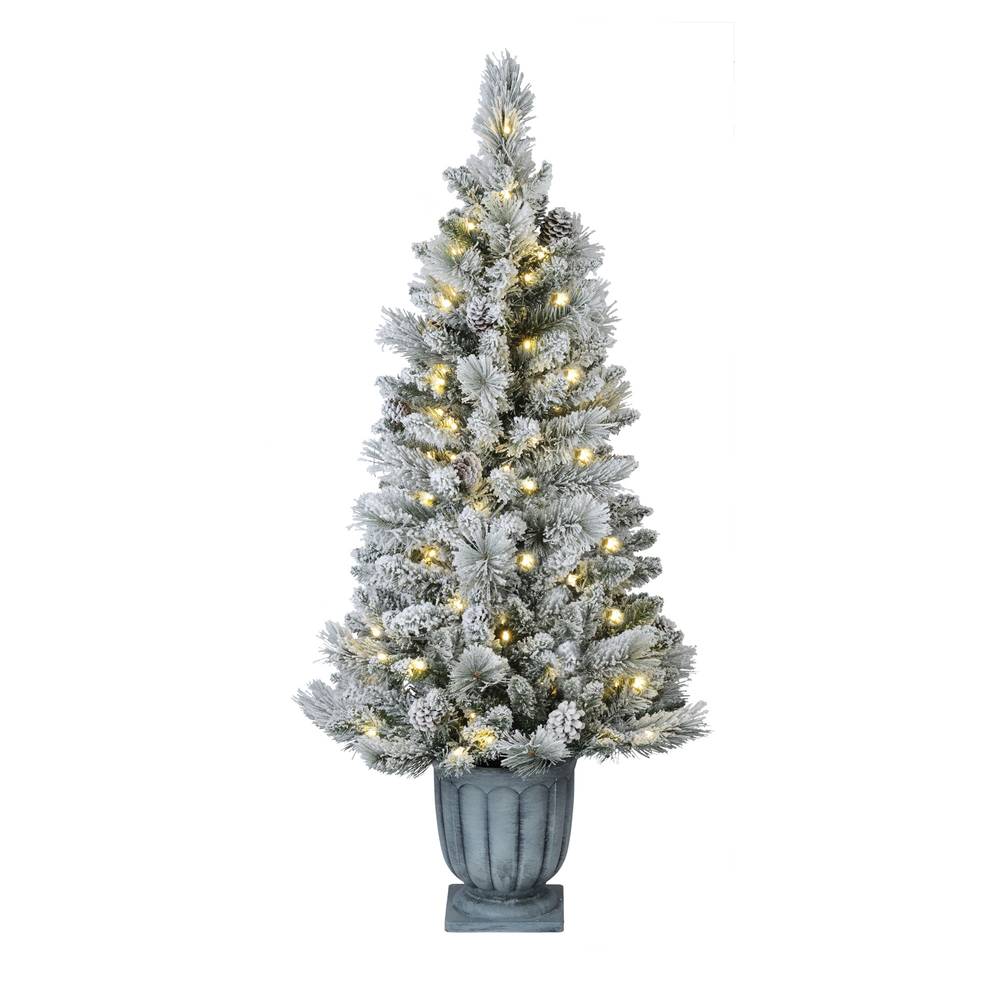 Holiday Living Flocked Potted Pre-Lit Artificial Christmas Tree 016-861fr1, 4 ft