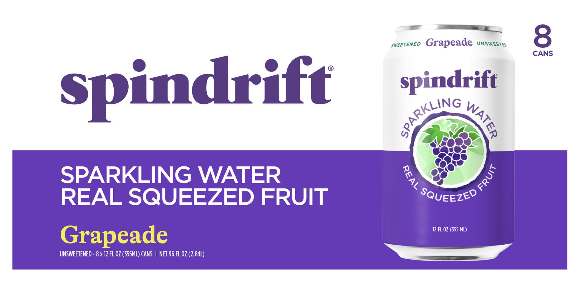 Spindrift Sparkling Water, Grapeade (8 x 12 fl oz)