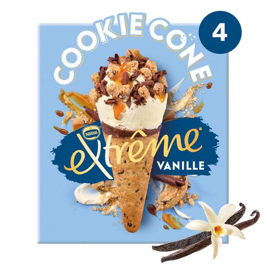 Nestlé - Extrême cônes glacés vanille cône cookie (4 pièces)