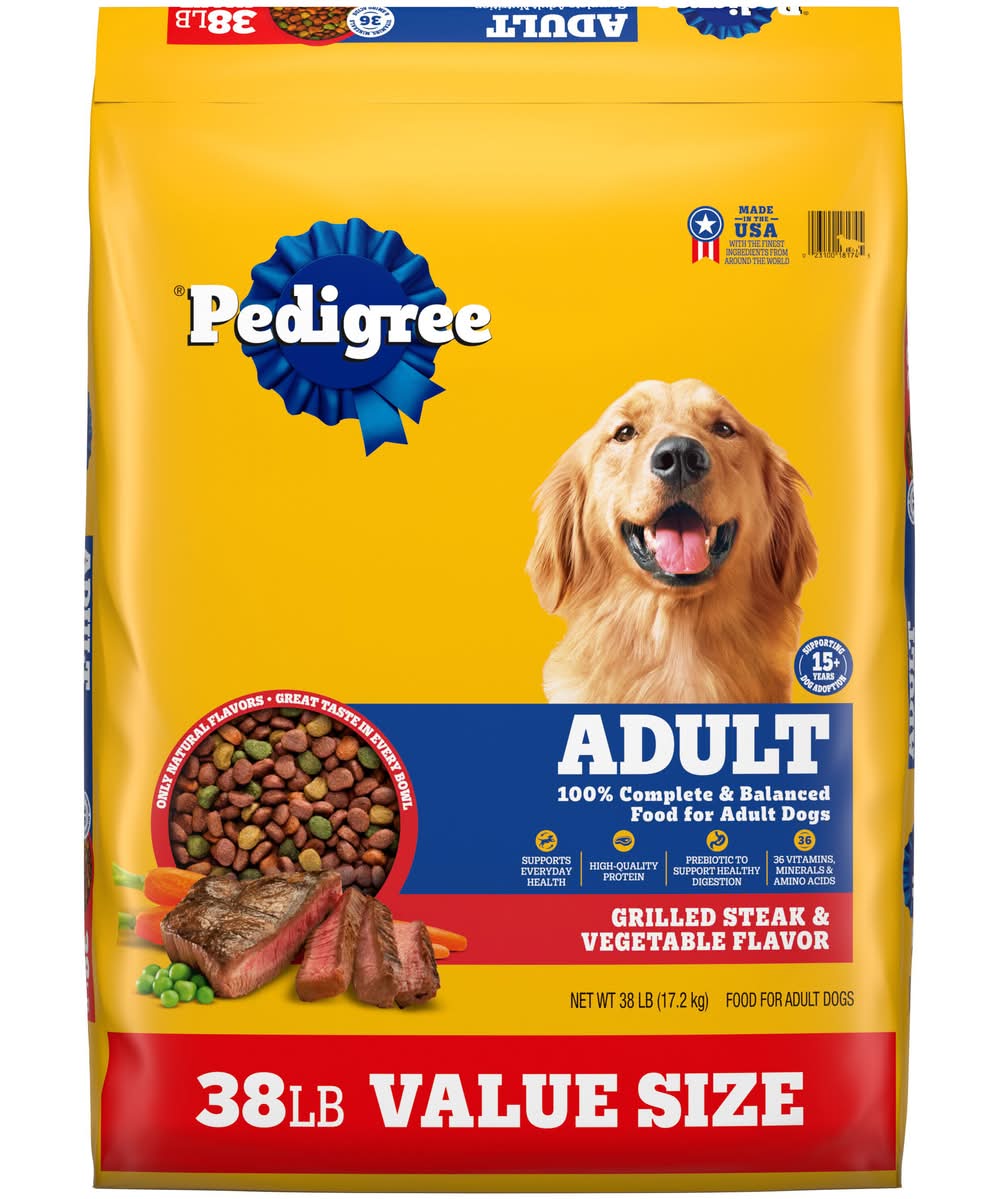 Pedigree Complete Nutrition Dry Dog Food, Grilled Steak & Vegetable, Adult (38 lbs)