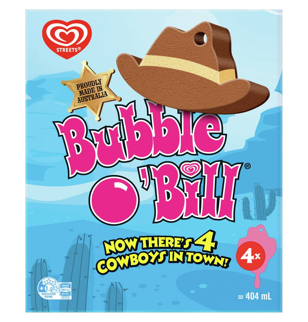 Bubble O'Bill Ice Cream Sticks (4 x 404mL)