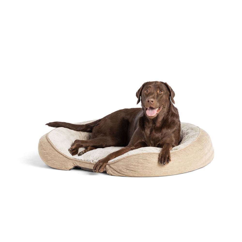 Top Paw® Orthopedic Premium Support Oval Lounger Dog Bed (Color: Tan, Size: 30\"L X 38\"W X 9\"H)