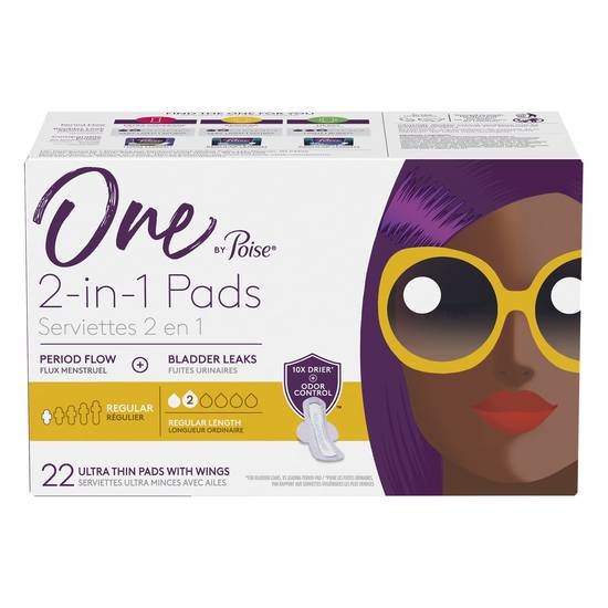 One By Poise Ultra Thin Regular 2-in-1 Pads With Wings