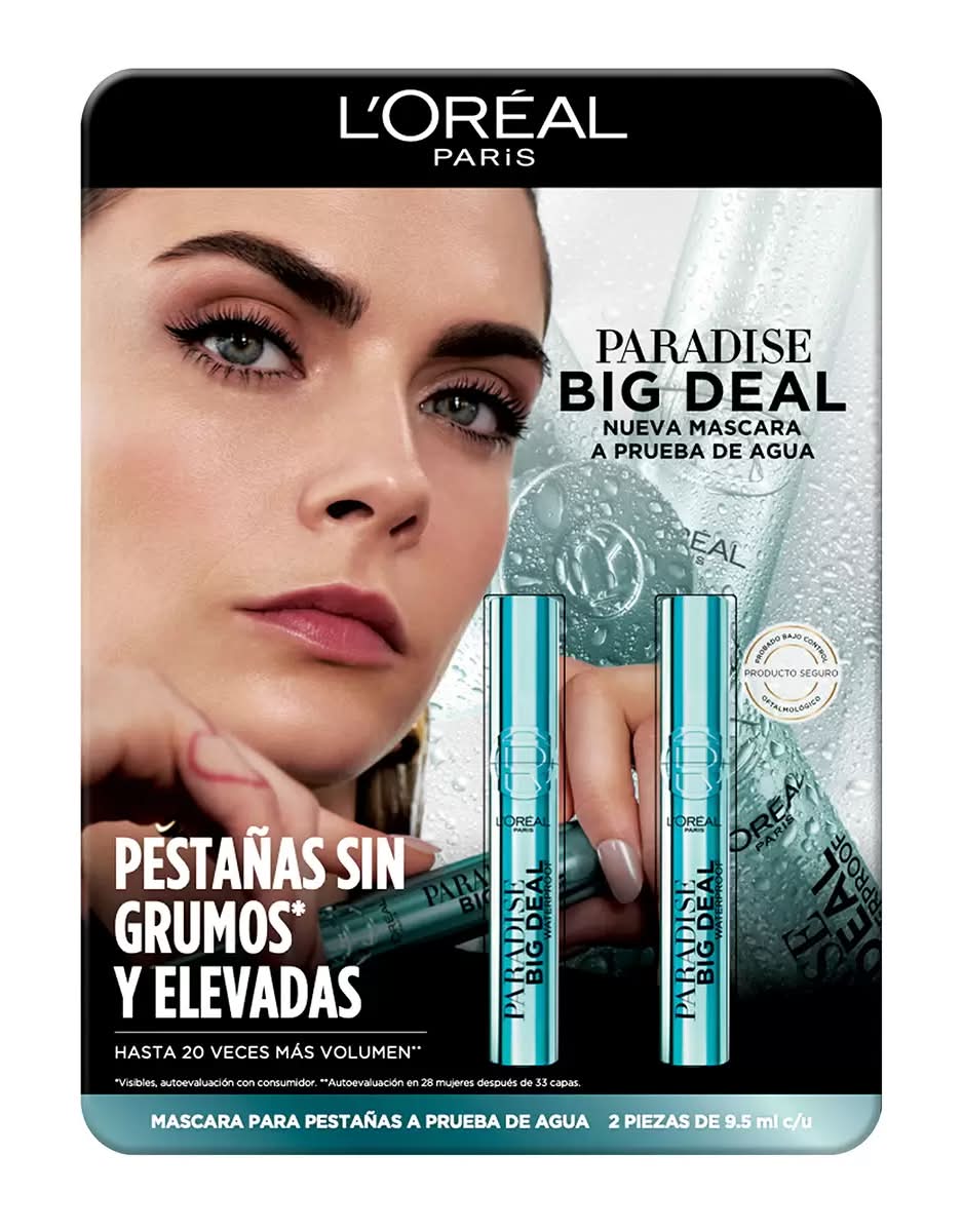 L'Oréal · Paradise big deal máscara de pestañas a prueba de agua, negro (2 x 9,5 ml)