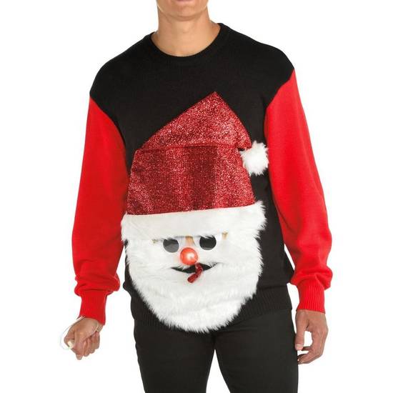 Light-Up Santa's Blown Out Ugly Christmas Sweater for Adults - Size - L/XL