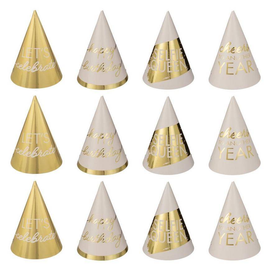 Party City Mini Age Birthday Paper Party Hats (4 inch/metallic golden )