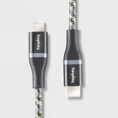 Heyday Lightning To Usb C Braided Cable, 6 ft, Black