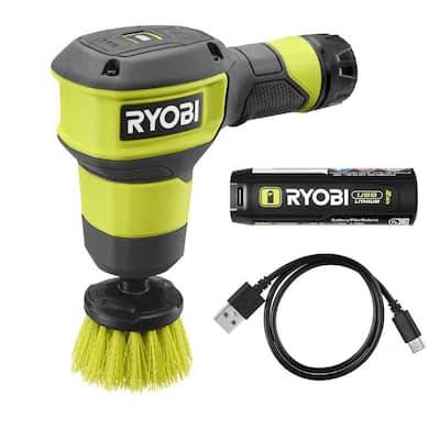 Ryobi Usb Lithium Compact Scrubber Kit With 2.0 Ah Battery, Usb Charging Cord