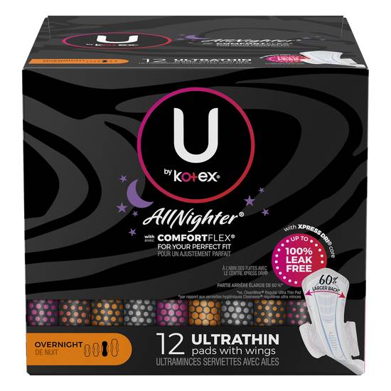 U By Kotex Allnighter Ultra Thin Overnight Pads With Wings